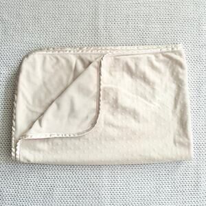 Dust Bunnies Vintage Ivory Off White Beige Fleece Satin Trim Pointelle Blanket